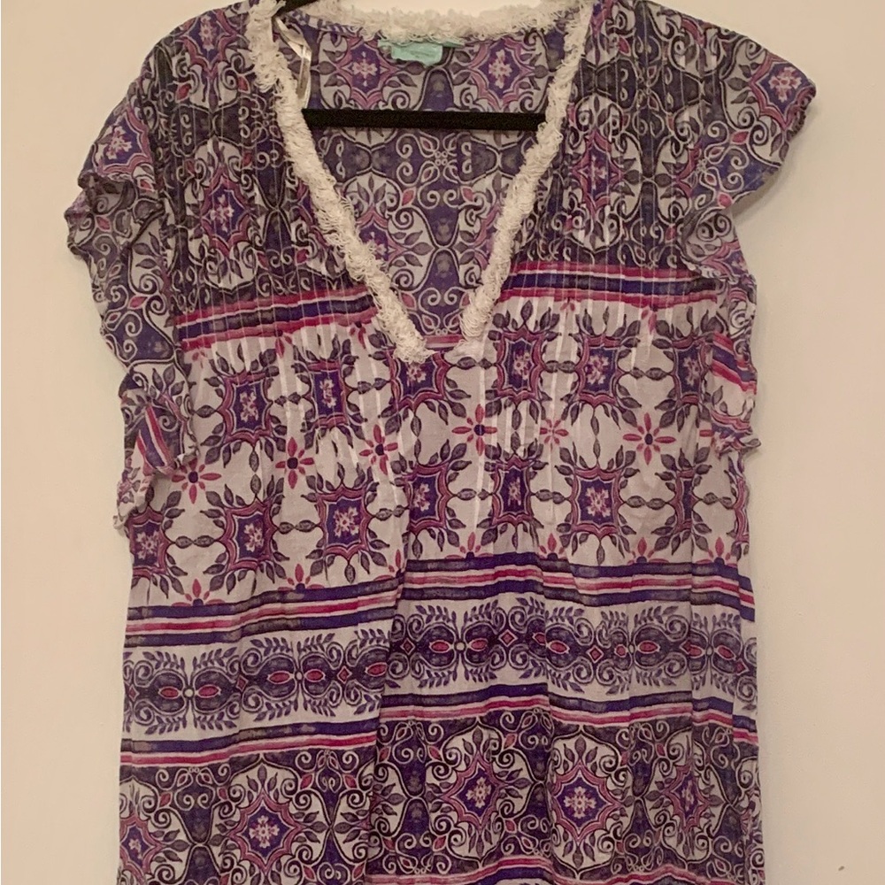 Resortwear  Crochet Boho  Purple and White Patterned coverup